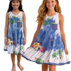 Crazy Fish Hand Painted Sundress Girls Size 12 Hawaiian Mix Print Pocket Dress